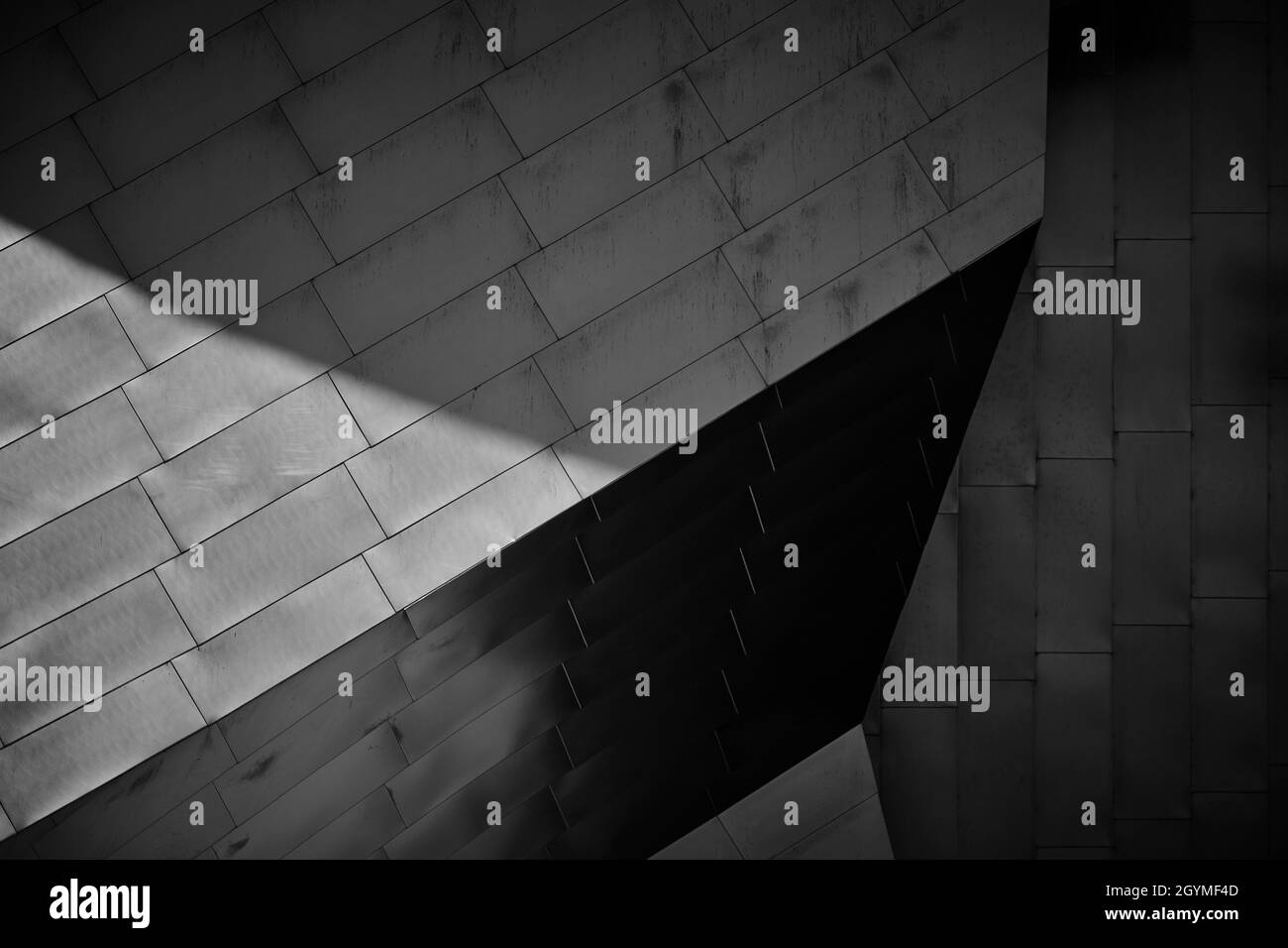 Primo piano in bianco e nero dell'architettura di Chicago che crea un'immagine astratta Foto Stock