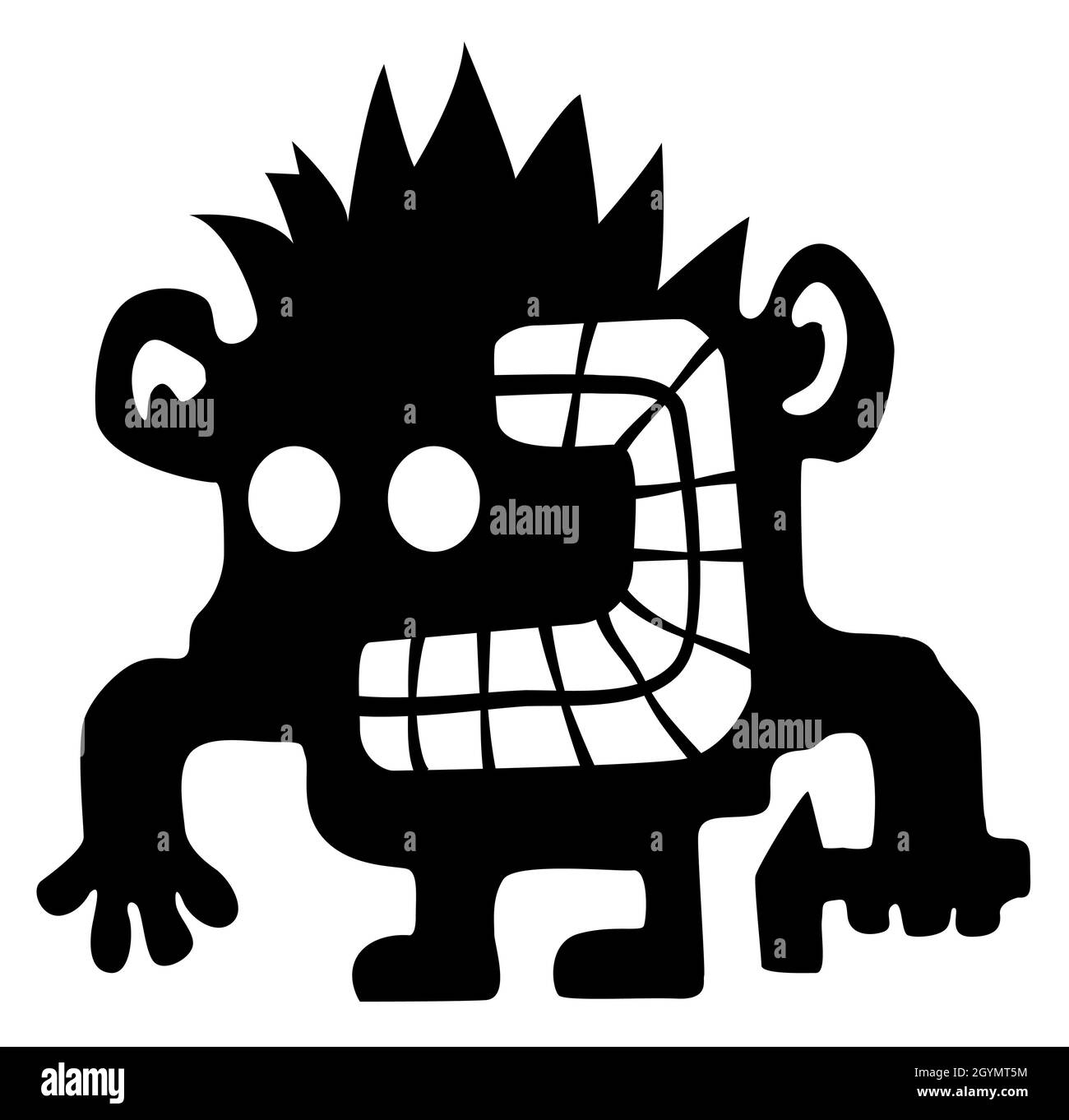 Crazy smasher cartoon personaggio nero silhouette, illustrazione vettoriale, orizzontale, isolato, su bianco Illustrazione Vettoriale