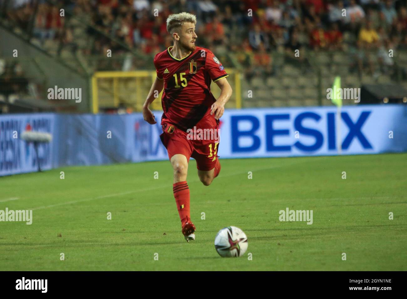 Thomas Foket del Belgio durante la Coppa del mondo FIFA Qatar 2022, Qualifiers, Gruppo e partita di calcio tra Belgio e Repubblica Ceca il 5 settembre 2021 allo stadio King Baudouin a Bruxelles, Belgio - Foto Laurent Lairys / DPPI Foto Stock