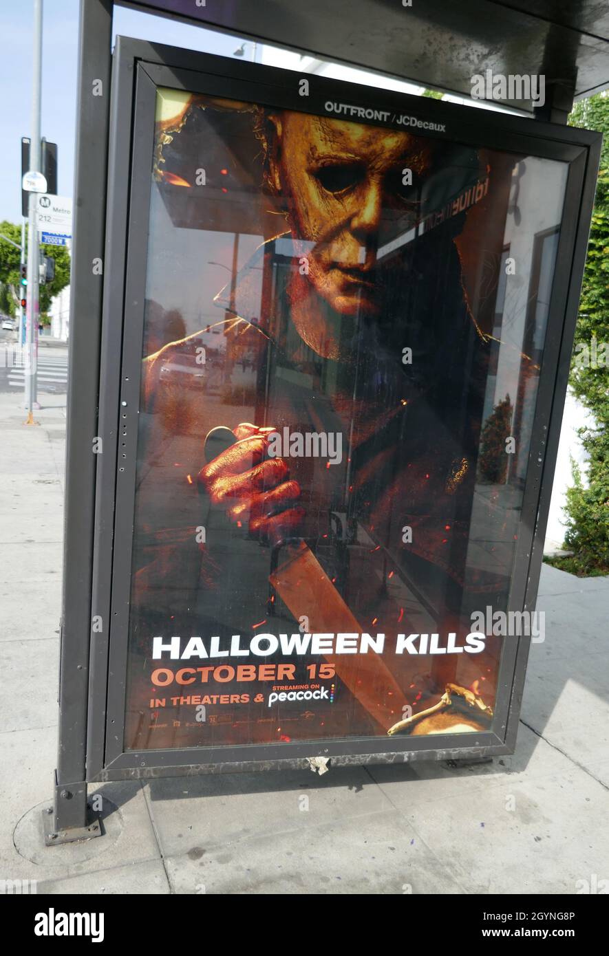 Los Angeles, California, Stati Uniti 29 settembre 2021 Una vista generale dell'atmosfera di Halloween uccide la fermata dell'autobus del Poster del film il 29 settembre 2021 a Los Angeles, California, Stati Uniti. Foto di Barry King/Alamy Stock Foto Foto Stock