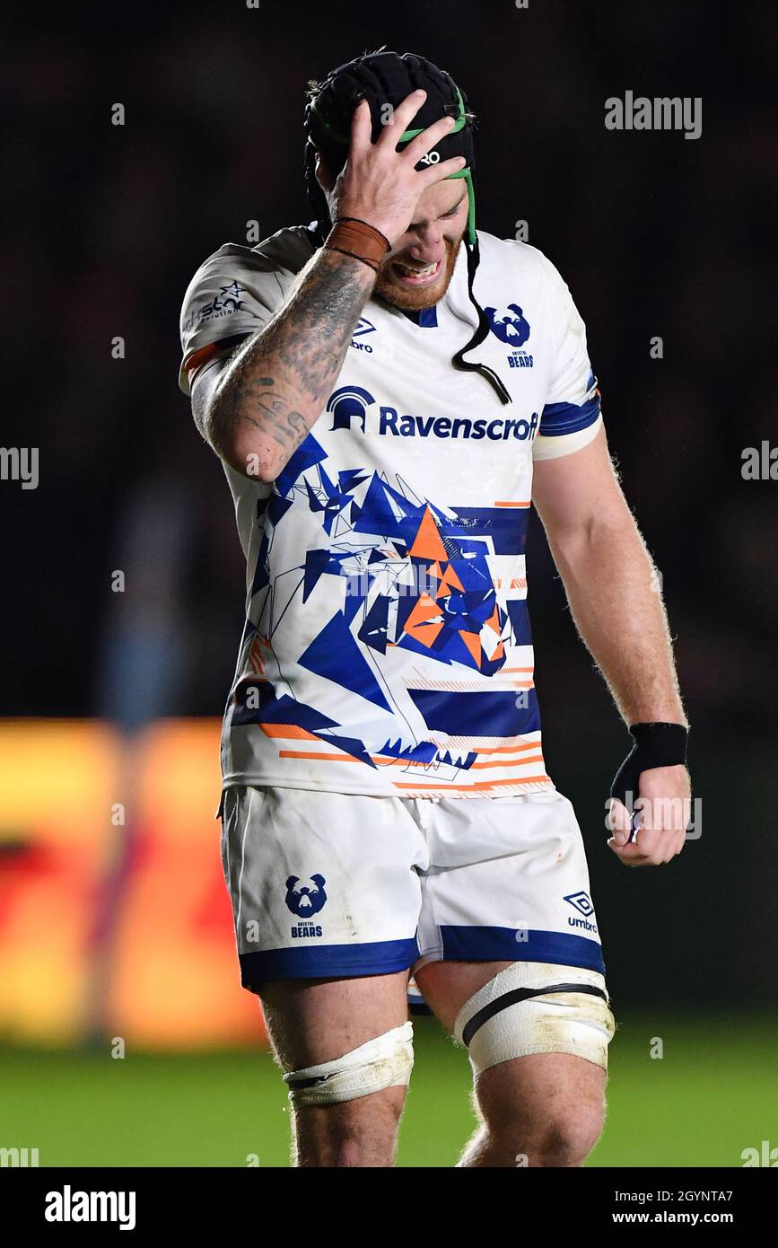 Twickenham Stoop Stadium, Regno Unito. 8 ottobre 2021. Bristol Bears' Jake Heenan giallo cardato durante la partita Gallagher English Premiership tra Harlequins e Bristol Bears: Credit: Ashley Western/Alamy Live News Foto Stock