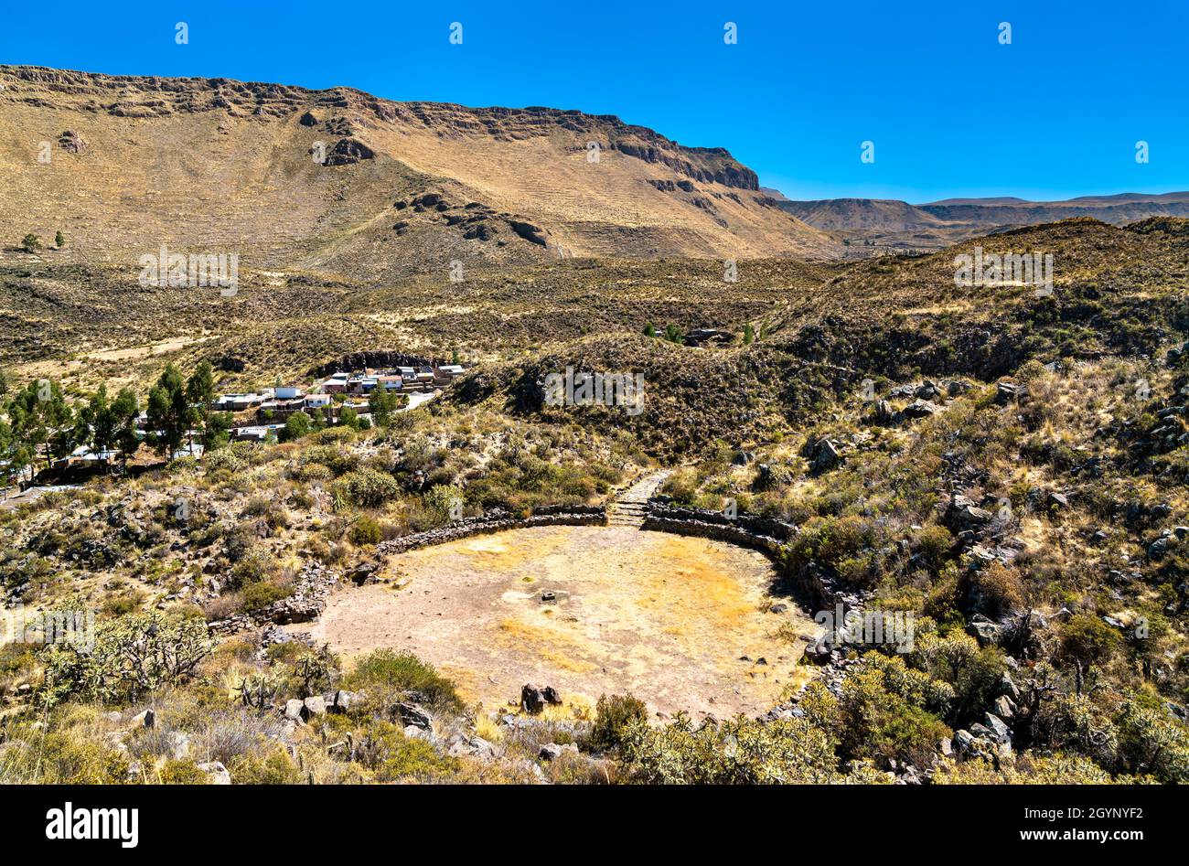 Rovine pre-inca a Chivay in Perù Foto Stock