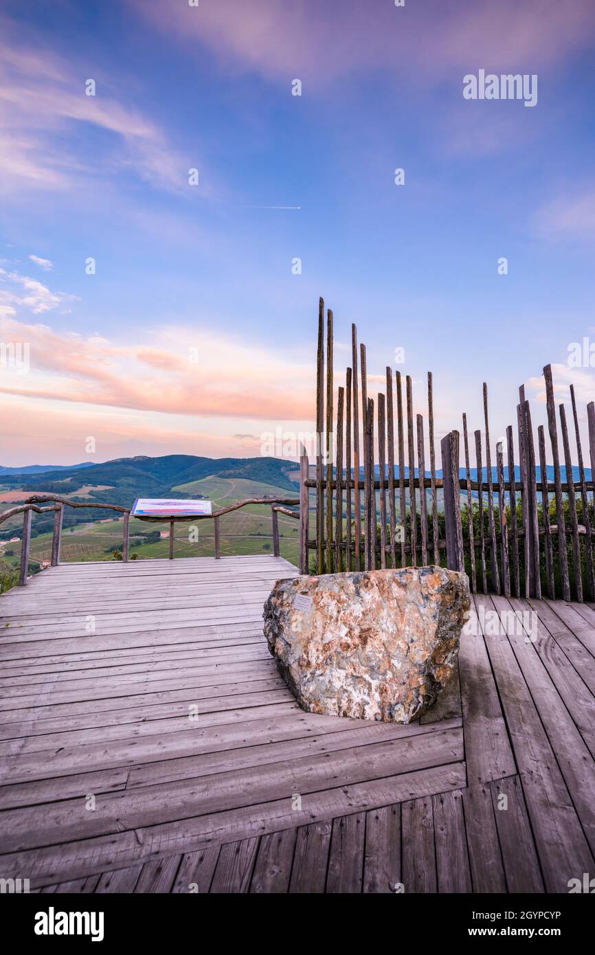 Punto di vista del Mont Brouilly, Beaujolais, Francia Foto Stock