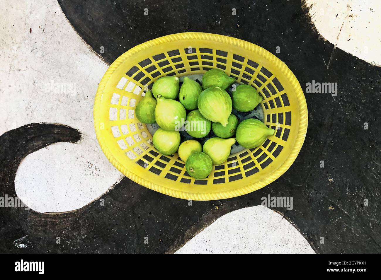 Appena selezionato fichi verdi in un cestino di plastica Foto Stock