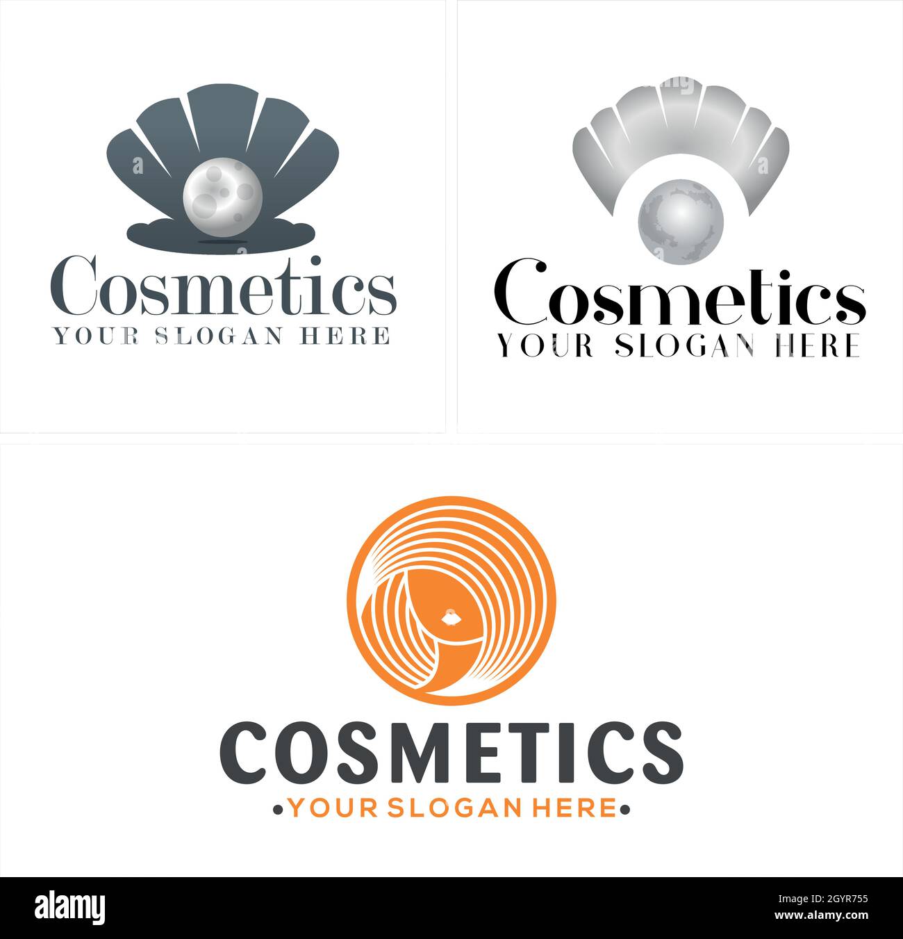 Set di cosmetici di bellezza moderna design con logo a guscio perla Illustrazione Vettoriale