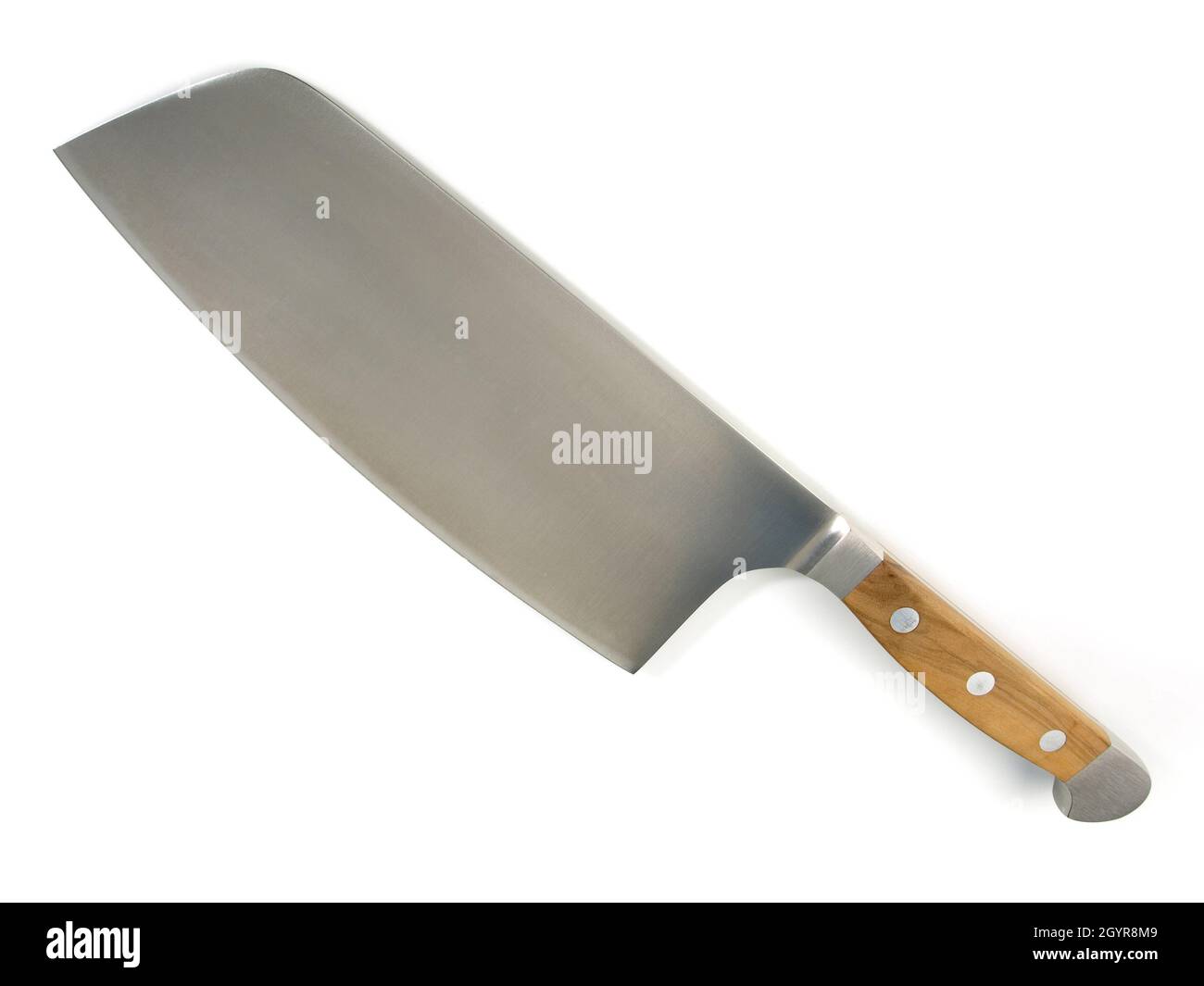 Coltello da cucina asiatico, isolato su sfondo bianco. Sfaldatrice cinese per chef professionisti. Foto Stock