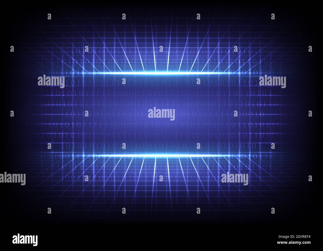 Codice binario. Sfondo astratto della matrice di computer. Dati grafici, tecnologia, decrittografia, algoritmo, crittografia ed elemento della griglia laser. Segnaposto, lan Illustrazione Vettoriale