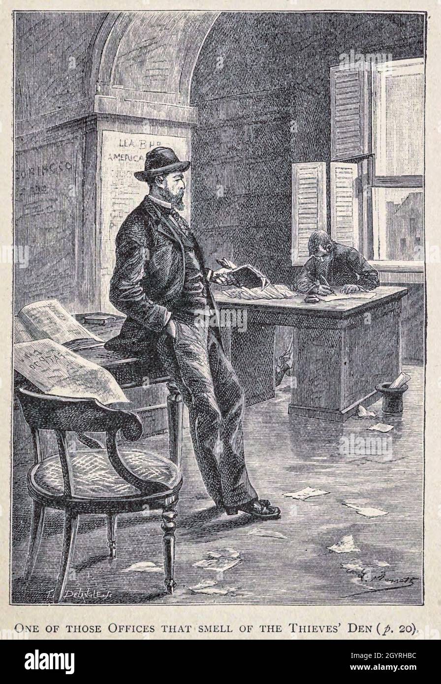 Uno di quegli uffici che odorano del Den dei ladri dal libro ' Mistress Branican ' di Jules Verne, illustrato da Leon Benet. La storia inizia negli Stati Uniti, dove l'eroina, Mistress Branican, subisce una rottura mentale dopo la morte per annegamento del suo giovane figlio. Dopo il recupero, lei apprende che suo marito, capitano Branican, è stato segnalato perso in mare. Dopo aver acquistato una fortuna, è in grado di lanciare una spedizione per cercare suo marito, che è convinto è ancora vivo. Lei stessa guida la spedizione e Trail la porta nell'entroterra australiano. Padrona Bran Foto Stock