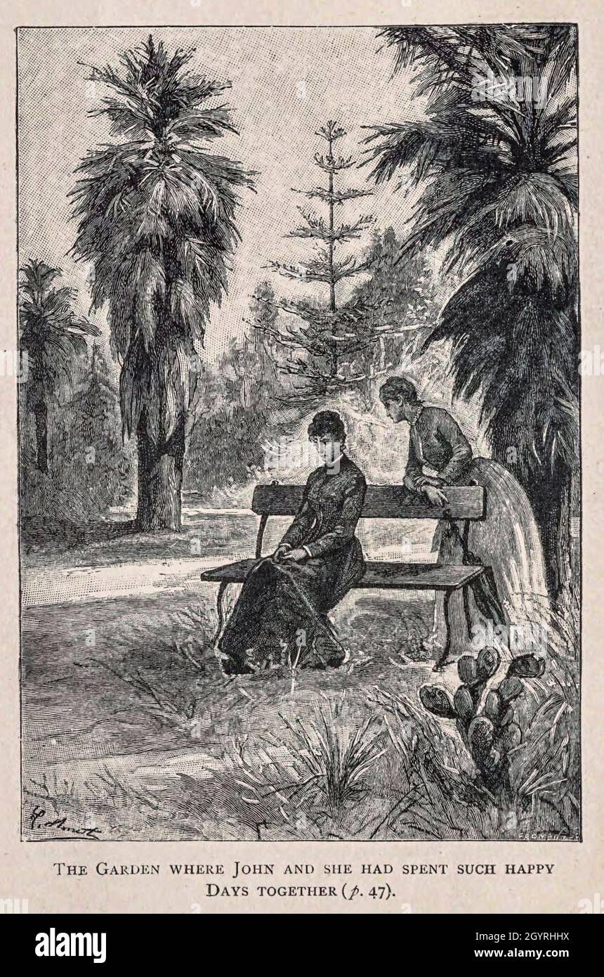 Il Giardino dove Giovanni e lei avevano trascorso tali giorni felici dal libro ' Mistress Branican ' di Jules Verne, illustrato da Leon Benet. La storia inizia negli Stati Uniti, dove l'eroina, Mistress Branican, subisce una rottura mentale dopo la morte per annegamento del suo giovane figlio. Dopo il recupero, lei apprende che suo marito, capitano Branican, è stato segnalato perso in mare. Dopo aver acquistato una fortuna, è in grado di lanciare una spedizione per cercare suo marito, che è convinto è ancora vivo. Lei stessa guida la spedizione e Trail la porta nell'entroterra australiano. Amante Foto Stock