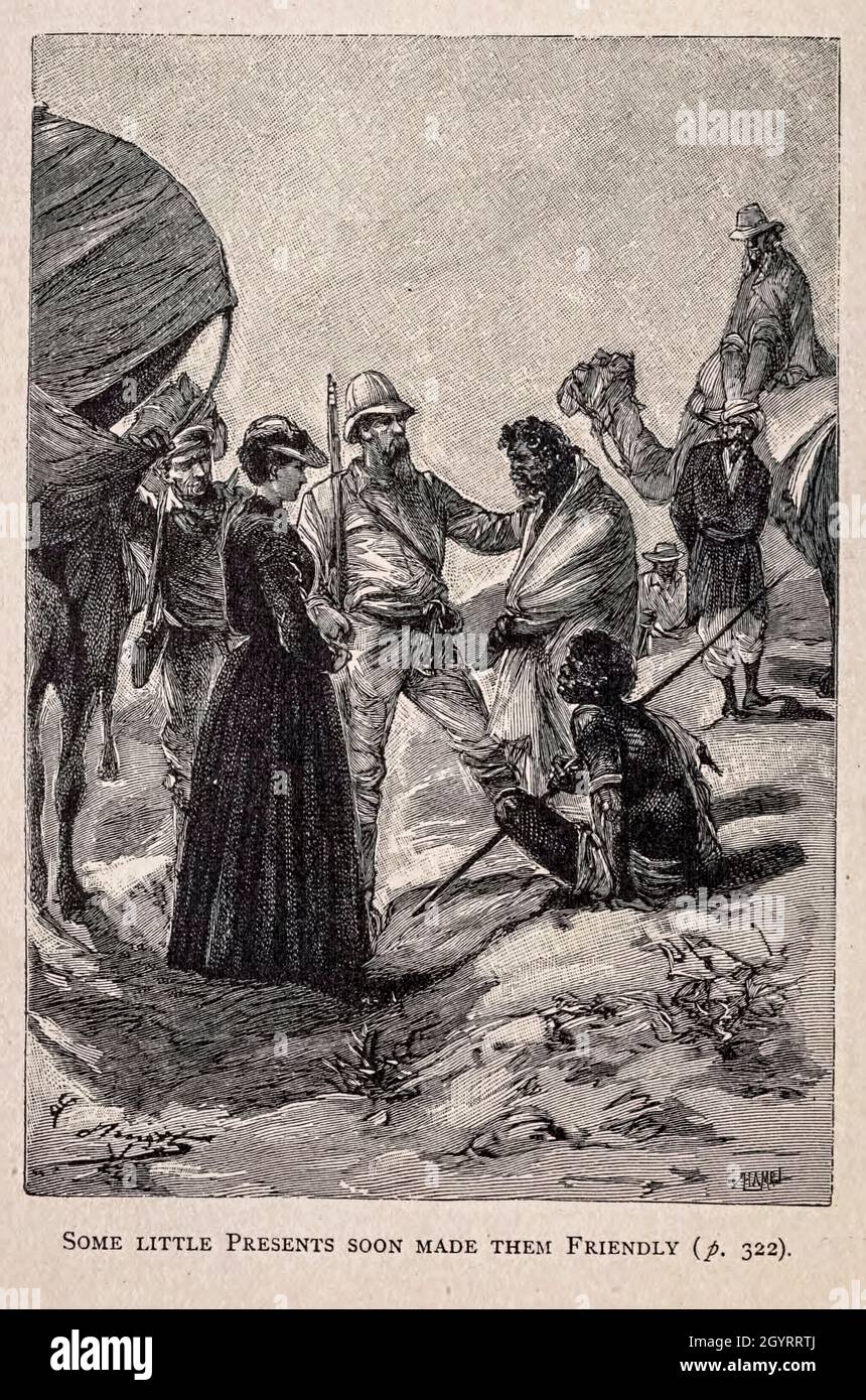 Alcuni piccoli regali presto li rese amichevoli dal libro ' Mistress Branican ' di Jules Verne, illustrato da Leon Benet. La storia inizia negli Stati Uniti, dove l'eroina, Mistress Branican, subisce una rottura mentale dopo la morte per annegamento del suo giovane figlio. Dopo il recupero, lei apprende che suo marito, capitano Branican, è stato segnalato perso in mare. Dopo aver acquistato una fortuna, è in grado di lanciare una spedizione per cercare suo marito, che è convinto è ancora vivo. Lei stessa guida la spedizione e Trail la porta nell'entroterra australiano. Mistress Branican (F Foto Stock