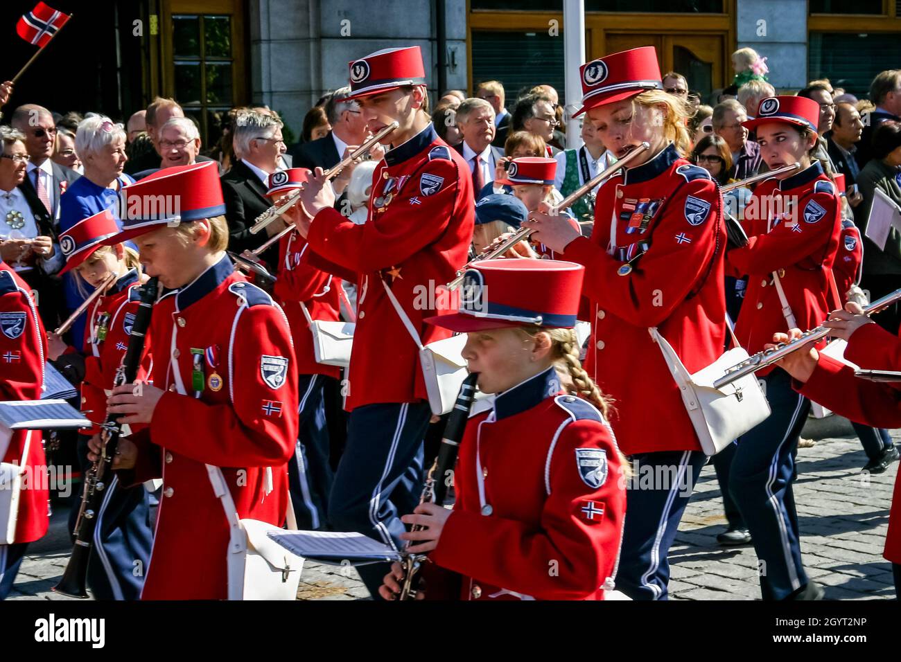 La sfilata della banda dei bambini in occasione del Norwegian Constitution Day di Oslo, Norvegia, il 17 maggio 2009 Foto Stock