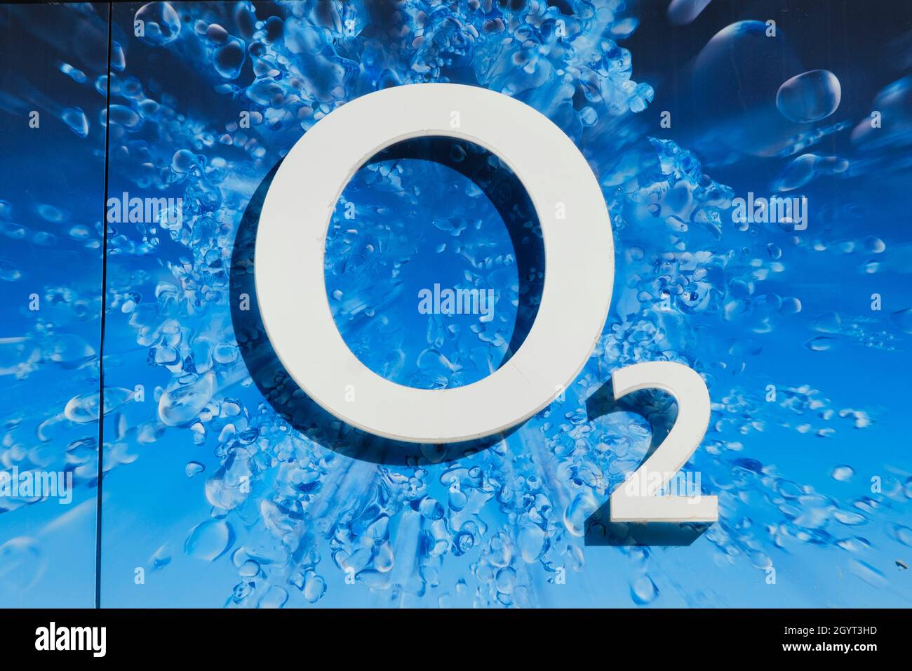 Segno e Logo O2, rete mobile, Renania Settentrionale-Vestfalia, Germania, Europa Foto Stock