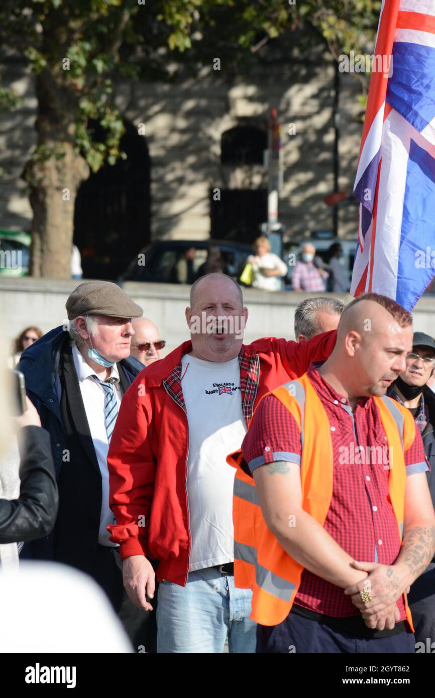 Londra, Regno Unito. 9 ottobre 2021. Protesta contro il protocollo N.I No IrishSea border in Trafalgar Square, Londra, UK. 9 ottobre 2021. Credit: Picture Capital/Alamy Live News Foto Stock