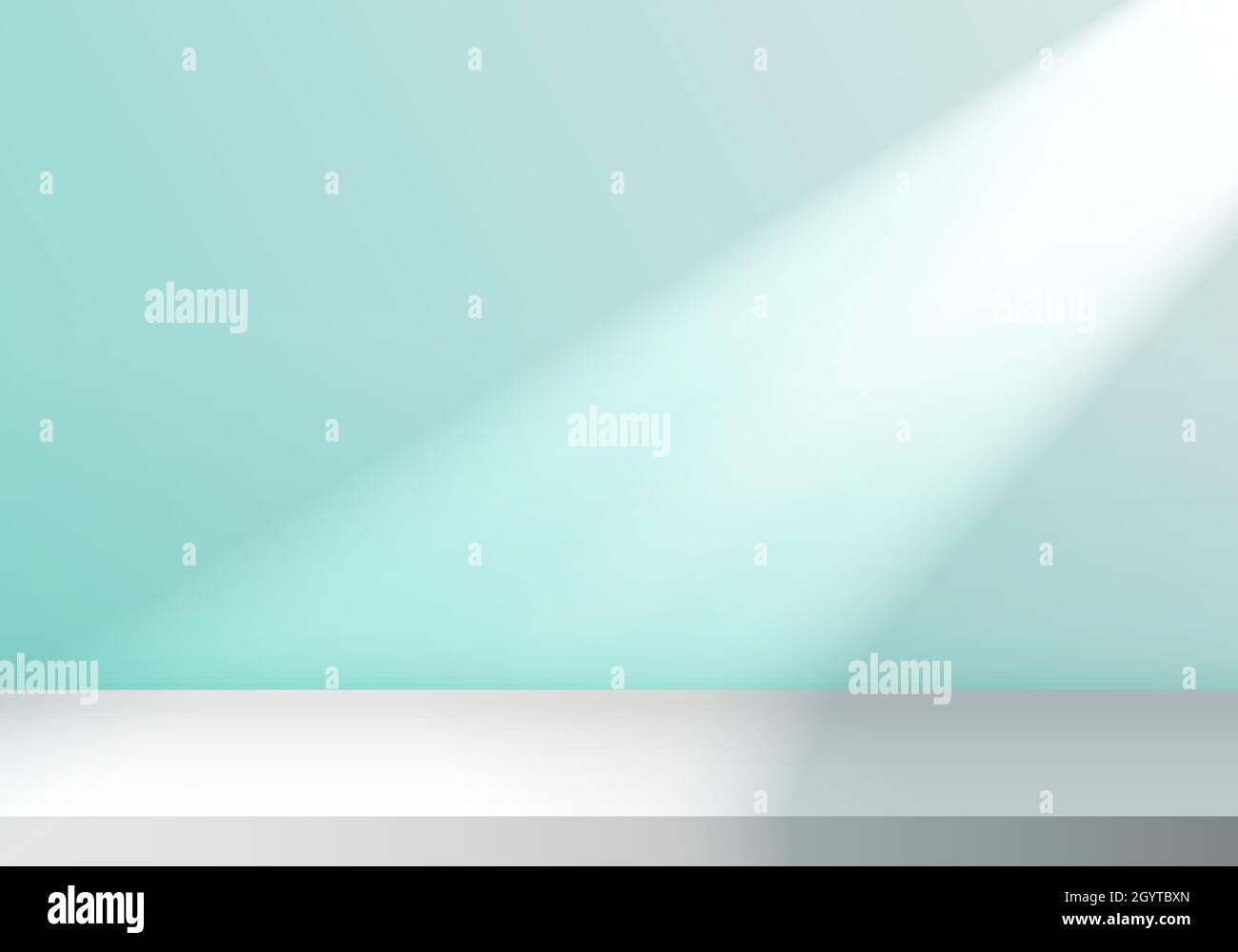 Sala studio vuota 3D con luce dalla finestra sul palco blu tenue sfondo scena minimale. Illustrazione vettoriale Illustrazione Vettoriale