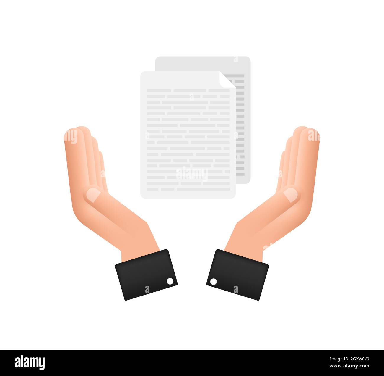 Documenti in stile piatto con le mani. Disegno vettoriale. Icona Business. Design piatto. Illustrazione Vettoriale