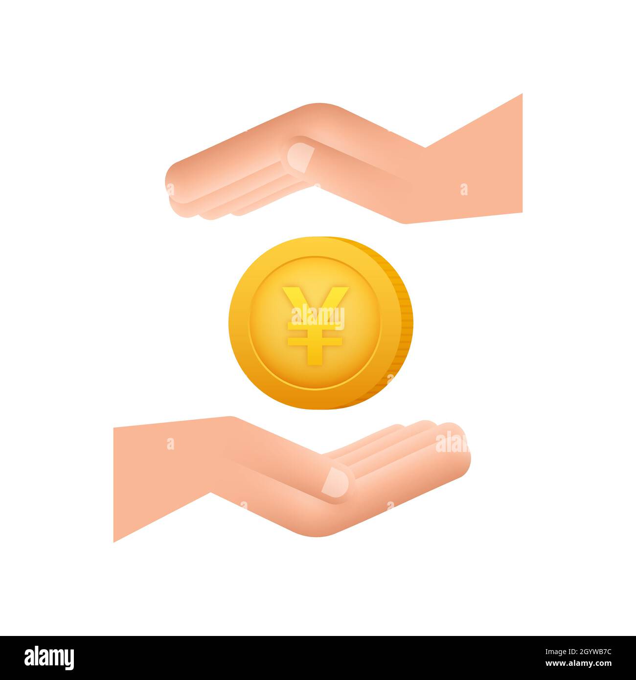 Yen moneta con le mani, grande disegno per tutti gli scopi. Illustrazione vettoriale di stile piatto. Icona valuta. Illustrazione Vettoriale