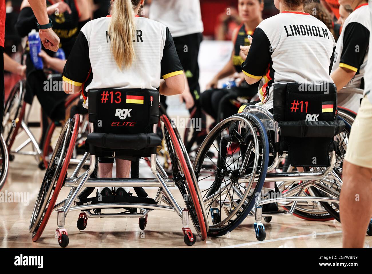 Tokyo, Giappone. 2021 agosto 29. Weman's Wheelchair Basketball: Germania vs Giappone a Tokyo paralimpic games 2020. Dettagli sedie a rotelle Foto Stock