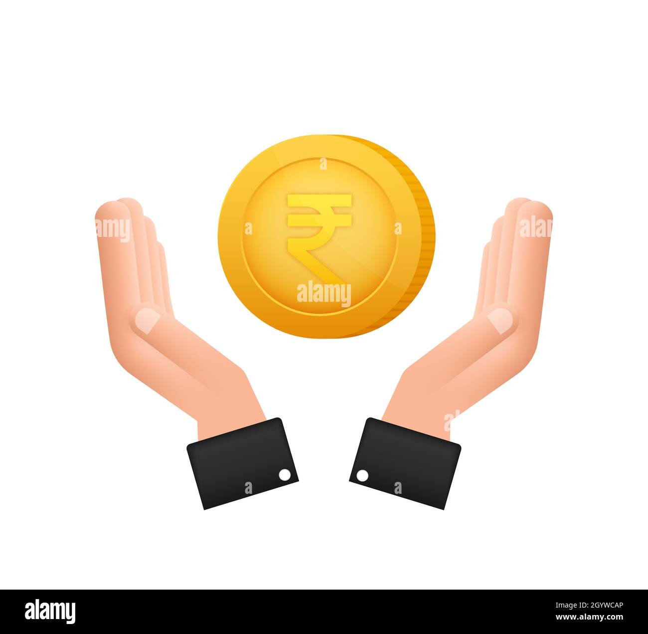Moneta Rupee con mano, grande design per qualsiasi scopo. Illustrazione vettoriale di stile piatto. Icona valuta. Illustrazione Vettoriale
