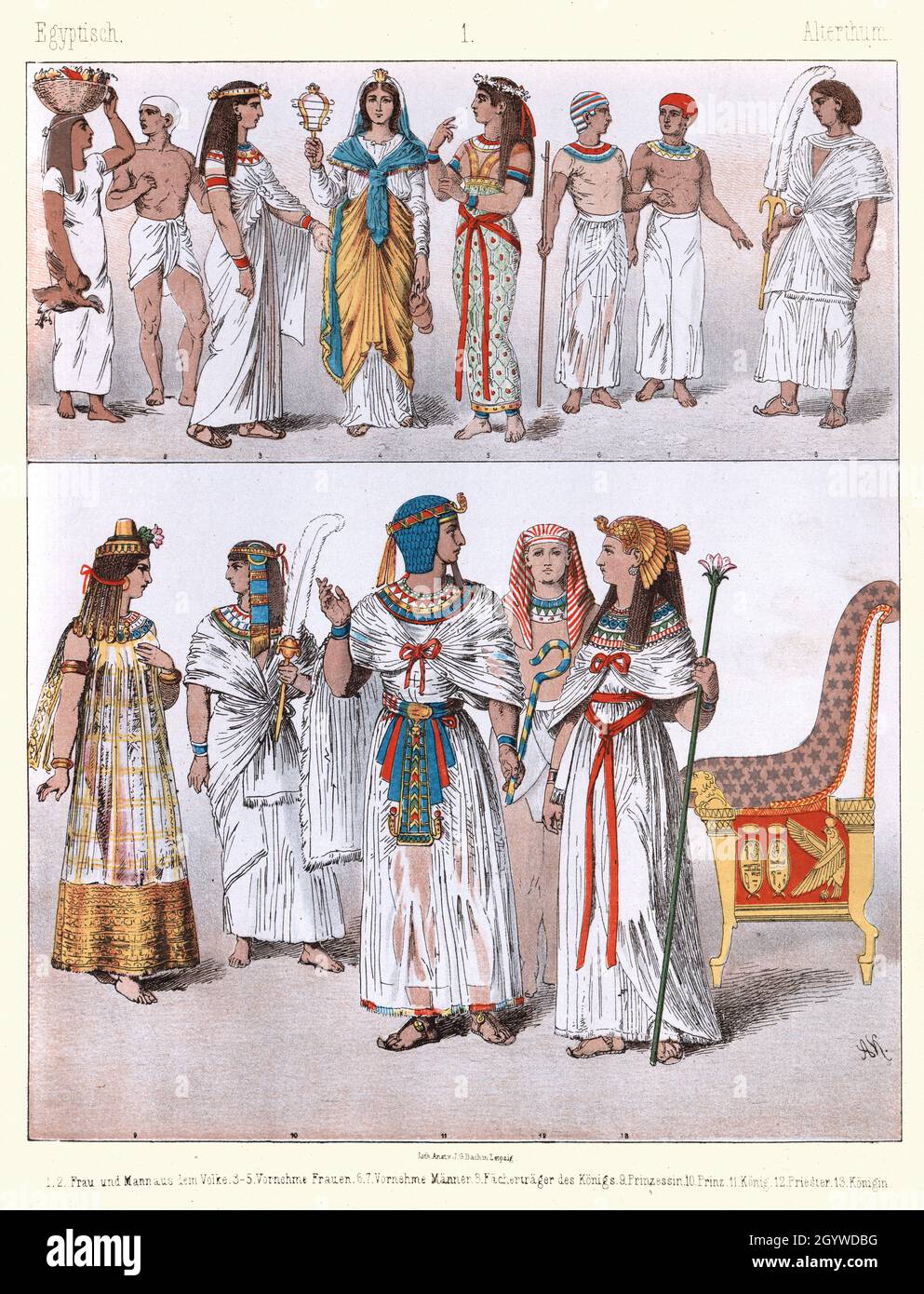 Costumi e mode dell'antico Egitto, uomini e donne, faraoni, principessa, sacerdoti Foto Stock