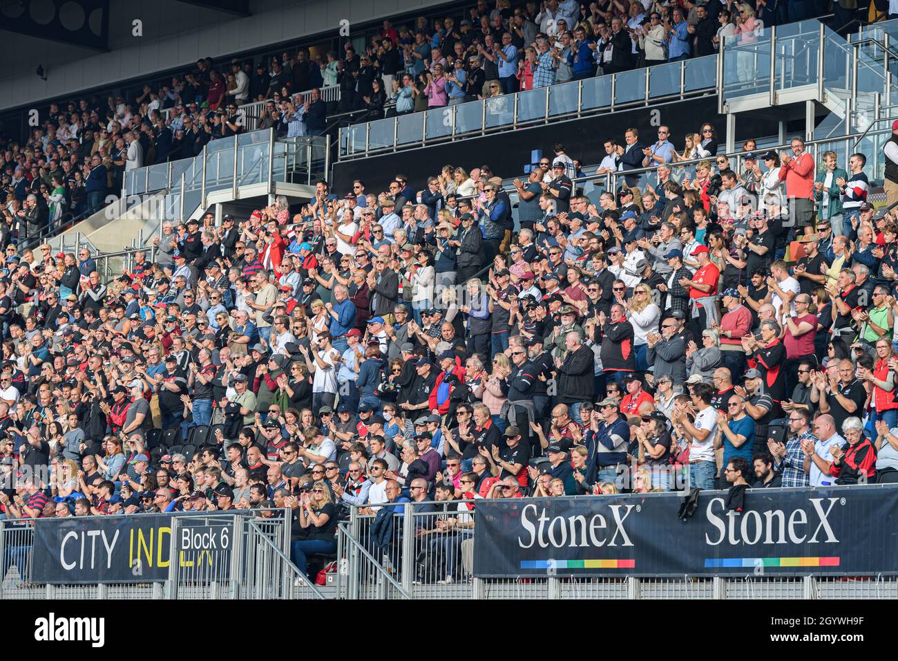 LONDRA, REGNO UNITO. 09th, Oct 2021. Durante la Gallagher Premiership Rugby Round 4 Match tra Saracens vs Newcastle Falcons allo StoneX Stadium sabato 09 ottobre 2021. LONDRA INGHILTERRA. Credit: Taka G Wu/Alamy Live News Foto Stock