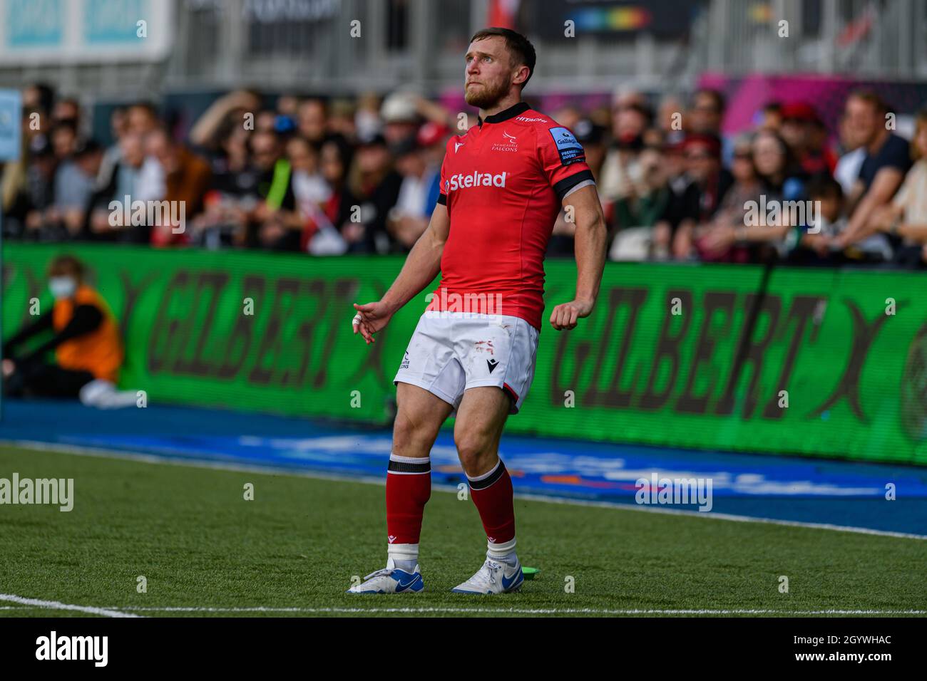 LONDRA, REGNO UNITO. 09th, Oct 2021. Brett Connon di Newcastle Falcons prende un calcio di conversione durante Gallagher Premiership Rugby Round 4 Match tra Saracens vs Newcastle Falcons allo StoneX Stadium il sabato 09 ottobre 2021. LONDRA INGHILTERRA. Credit: Taka G Wu/Alamy Live News Foto Stock