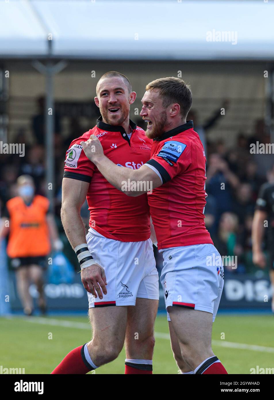LONDRA, REGNO UNITO. 09th, Oct 2021. Mike Brown di Newcastle Falcons festeggia il punteggio di una prova durante la Gallagher Premiership Rugby Round 4 Match tra Saracens vs Newcastle Falcons allo StoneX Stadium sabato 09 ottobre 2021. LONDRA INGHILTERRA. Credit: Taka G Wu/Alamy Live News Foto Stock