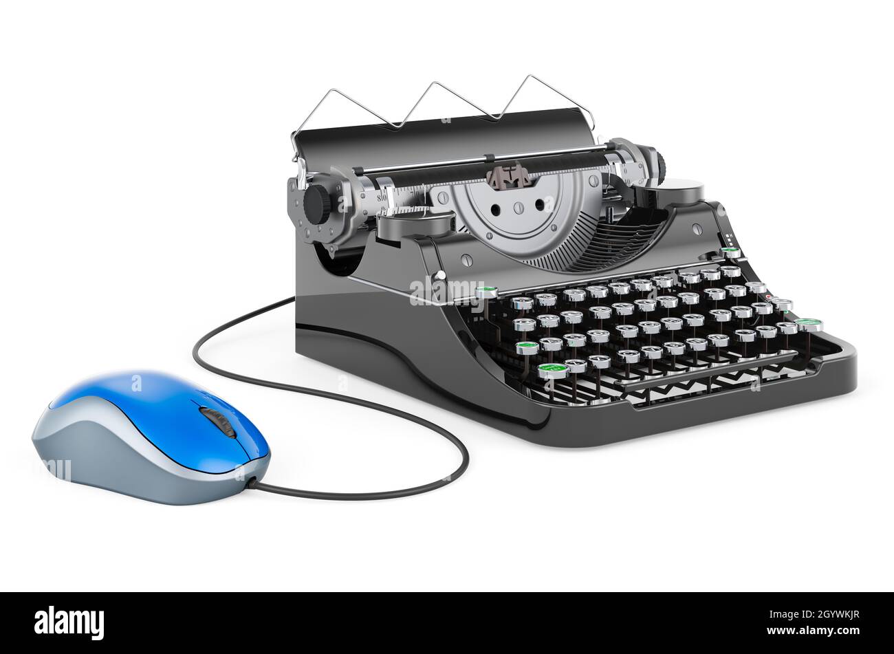 Macchina da scrivere con mouse per computer. Rendering 3D isolato su sfondo bianco Foto Stock