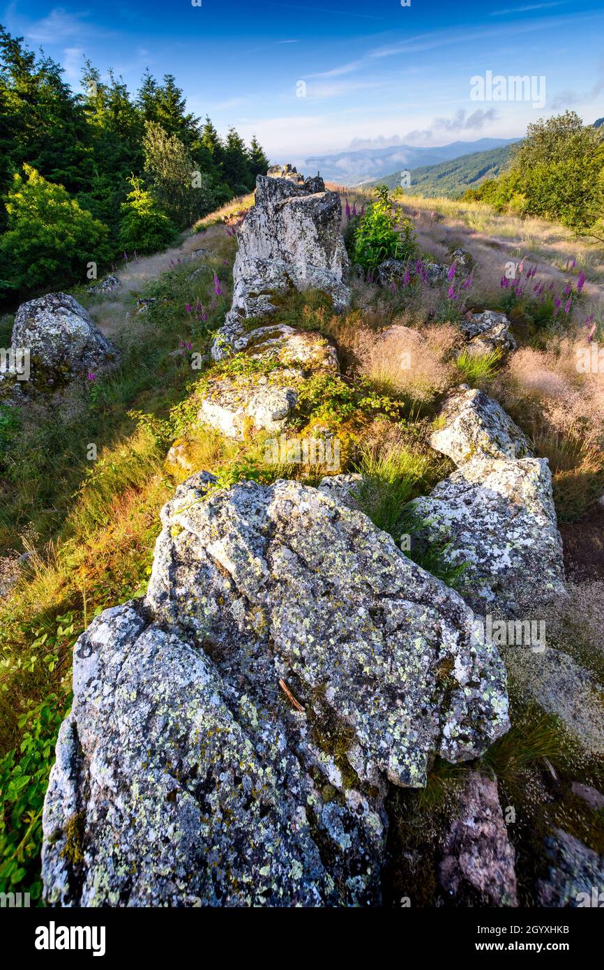 Crinale granitico di Chiroubles a Beaujolais in Francia Foto Stock