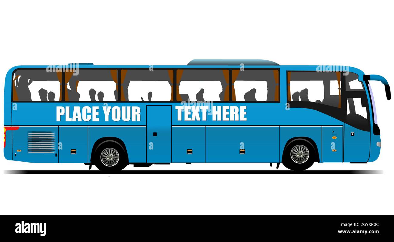 Autobus turistico blu. Allenatore. Illustrazione a colori vettoriale 3d Illustrazione Vettoriale
