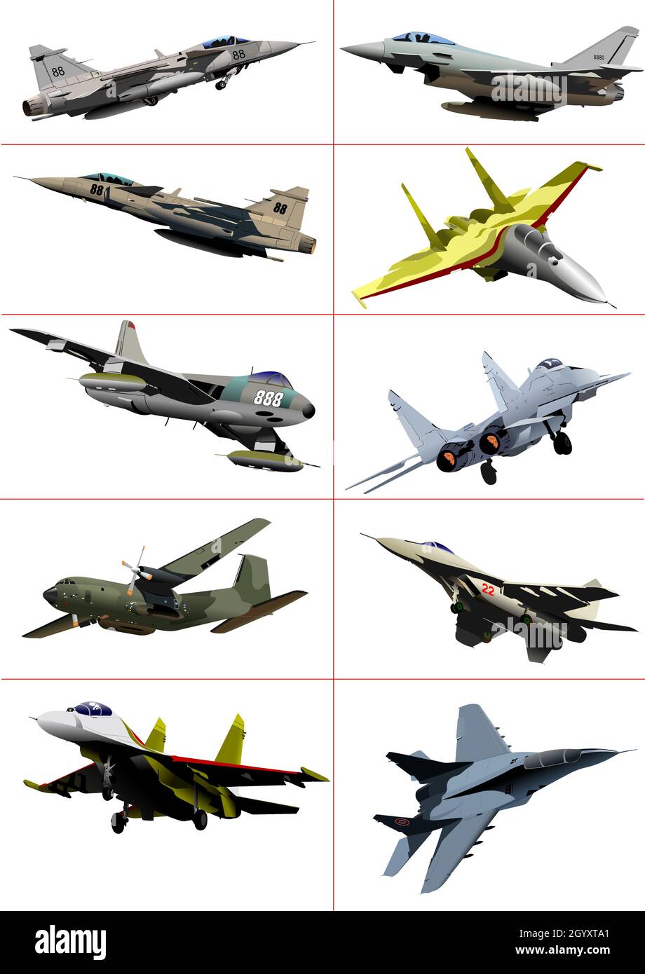 Grande gruppo di Air Force. Illustrazione 3d a colori vettoriali Illustrazione Vettoriale