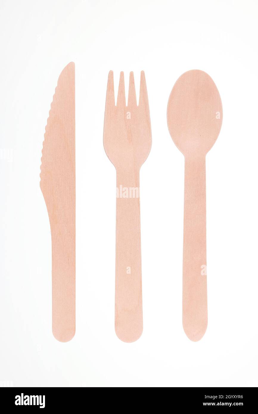 Forchetta e cucchiaio per coltelleria in legno in legno Foto Stock