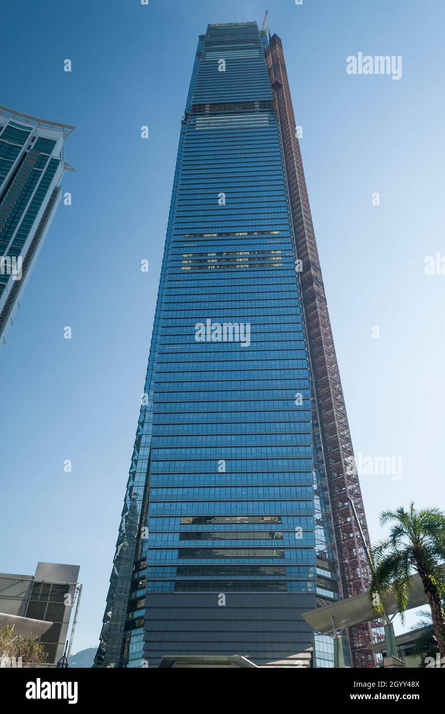 L'International Commerce Centre (ICC) nelle fasi conclusive della costruzione nel 2009, Union Square, West Kowloon, Hong Kong Foto Stock