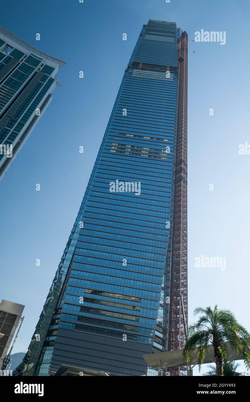 L'International Commerce Centre (ICC) nelle fasi conclusive della costruzione nel 2009, Union Square, West Kowloon, Hong Kong Foto Stock