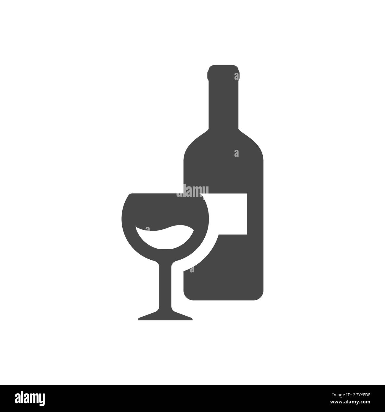 Bottiglia di vino e vetro nero icona. Simbolo vettore glifo. Illustrazione Vettoriale