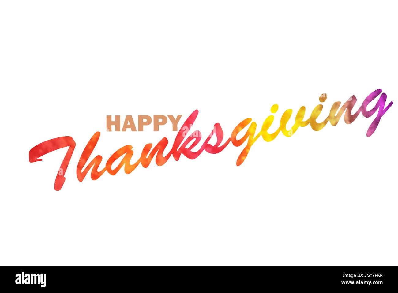 Happy Thanksgiving acquerello arancione marrone scrittura a mano su sfondo bianco. Foto Stock