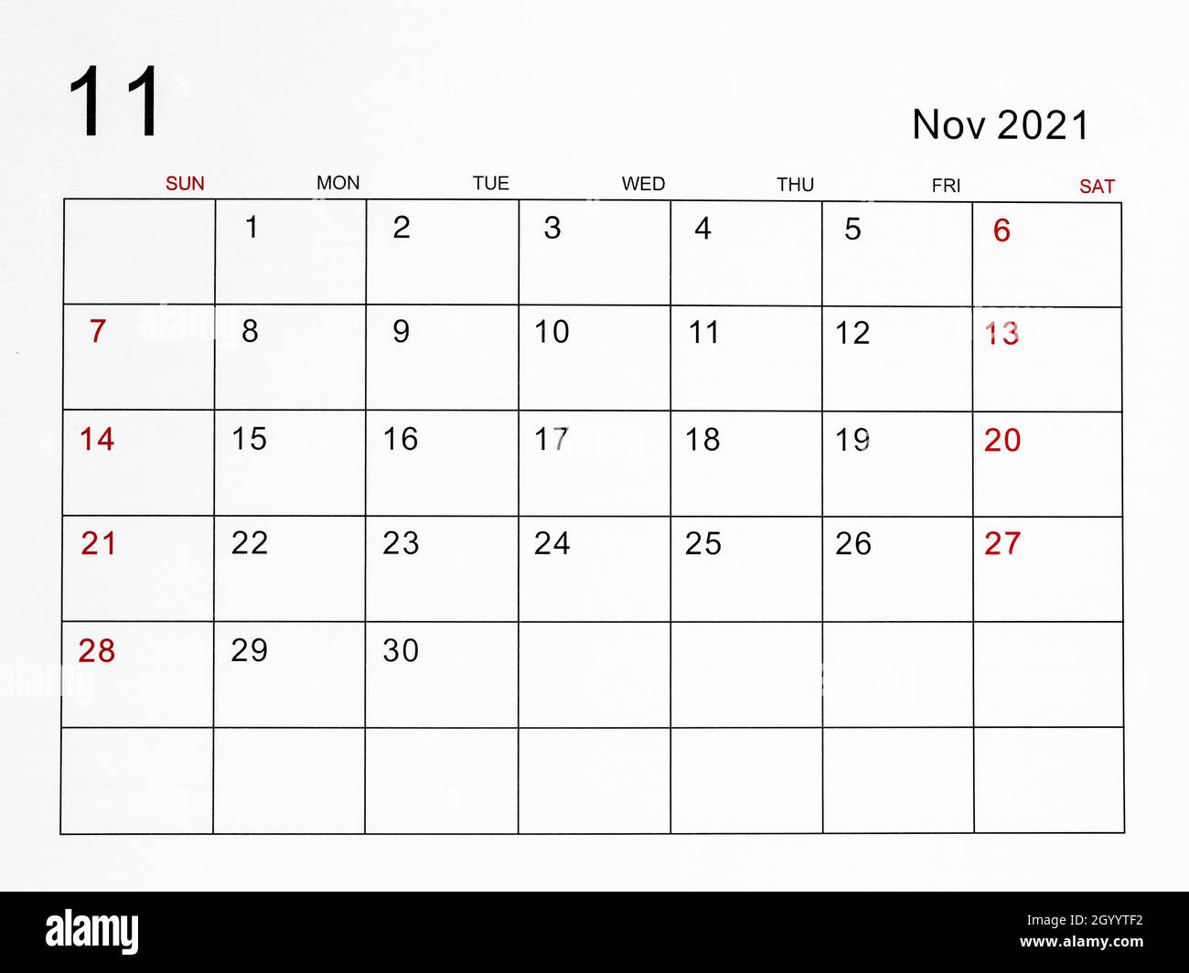 novembre 2021 calendario - 8 Il modello di calendario di novembre 21 Foto stock - Alamy