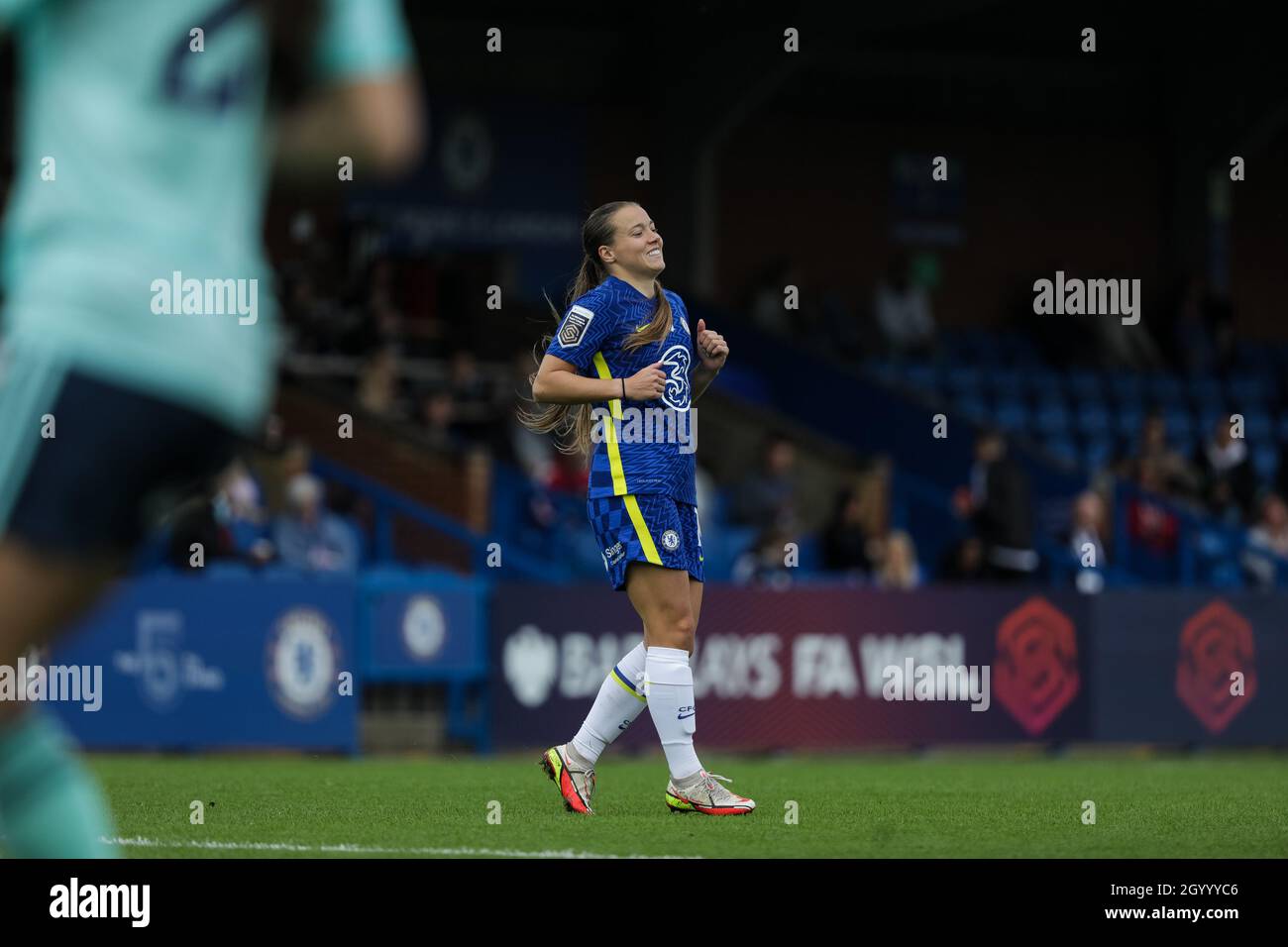 Londra, Regno Unito. 10 Ott 2021. Fran Kirby (Chelsea 14) al gioco della Super League Barclays fa Womens tra Chelsea e Leicester City a Kingsmeadow a Londra, Inghilterra. Credit: SPP Sport Press Photo. /Alamy Live News Foto Stock