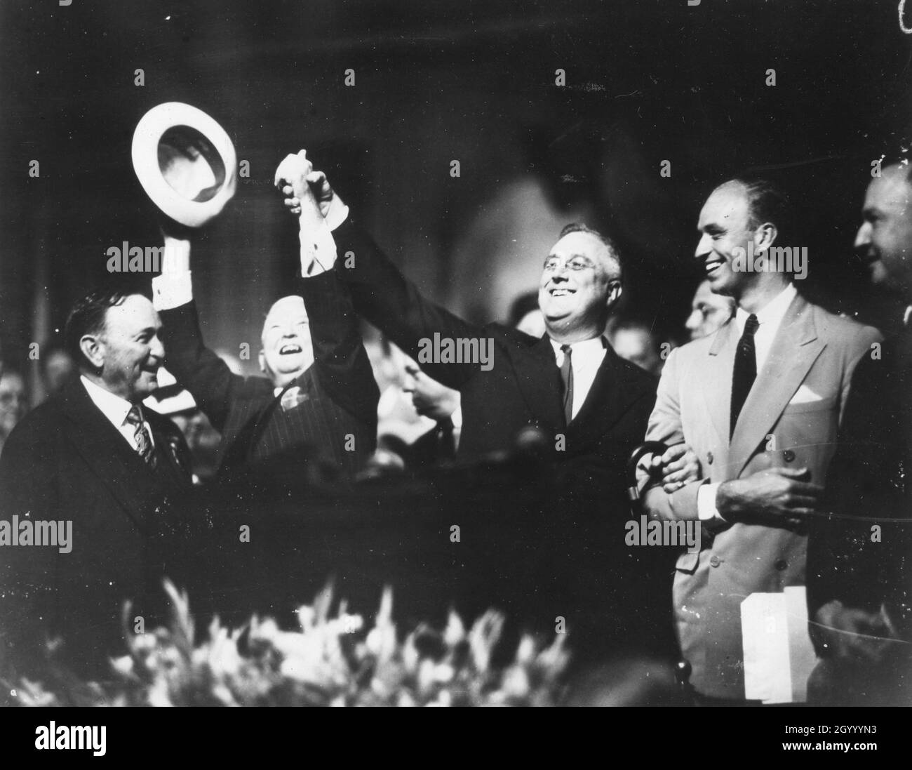 Il FDR e il suo compagno di corsa John Nance Garner alla Convenzione Nazionale Democratica del 1936. New York. Foto Stock