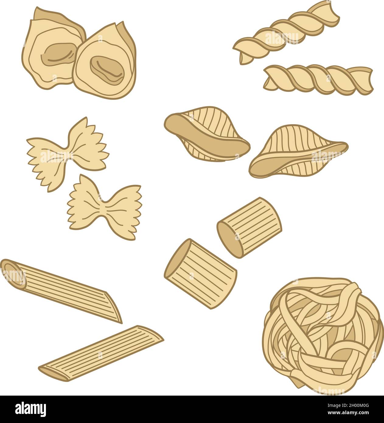 Pasta italiana cruda alimentare penne farfalle rigatoni illustrazione cucina Illustrazione Vettoriale