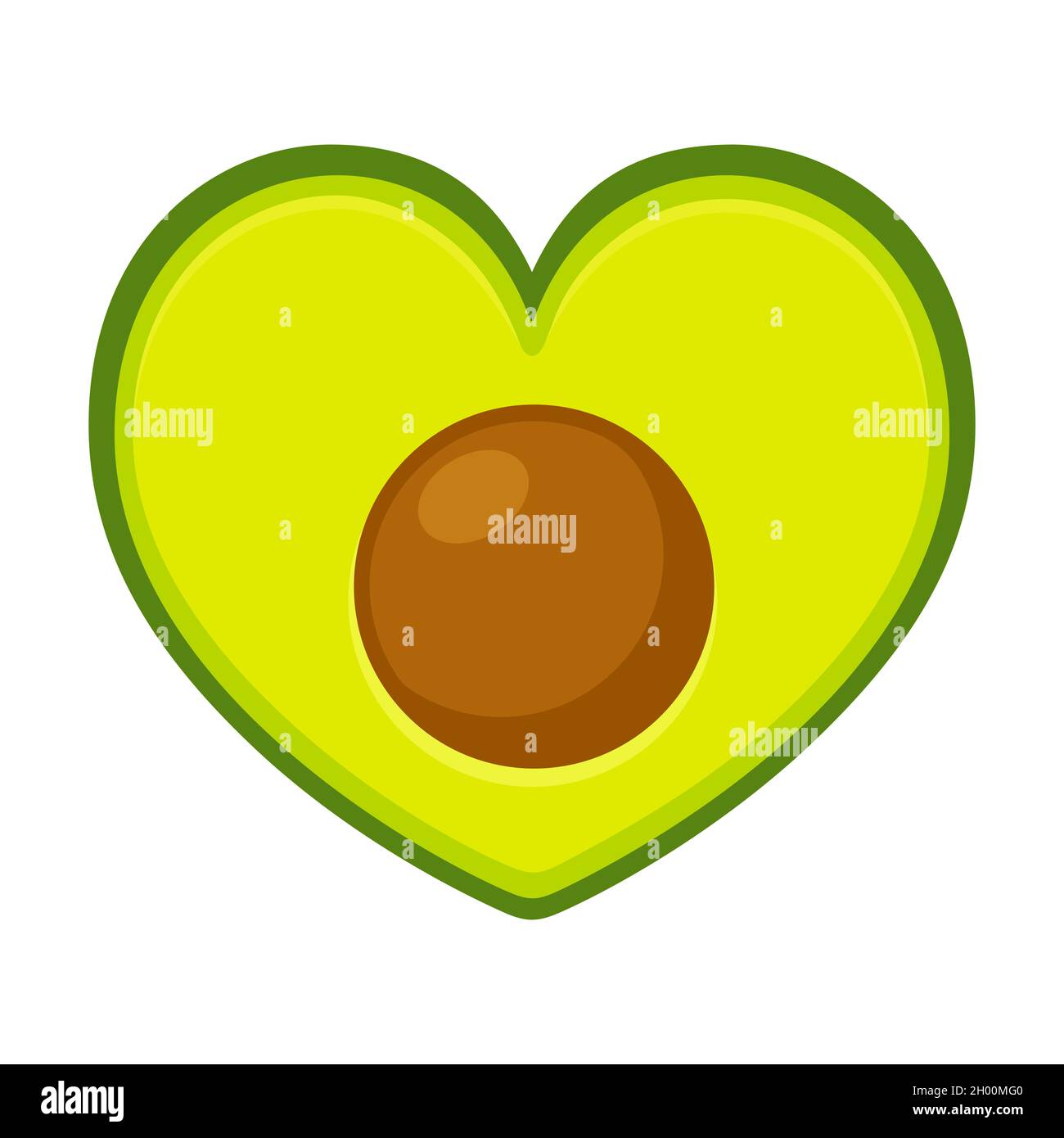 Sezione trasversale di avocado a forma di cuore. Amore avocado, cibo sano. Illustrazione cartoni animati, icona vettoriale. Illustrazione Vettoriale