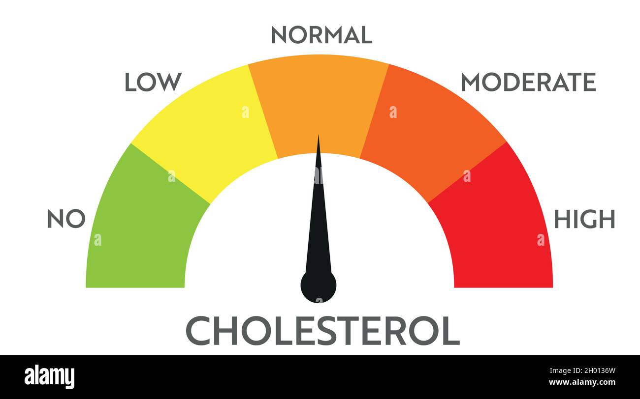 Indicatore del livello di colesterolo. Tachimetro medico. Presentazione del concetto di controllo della chat Illustrazione Vettoriale