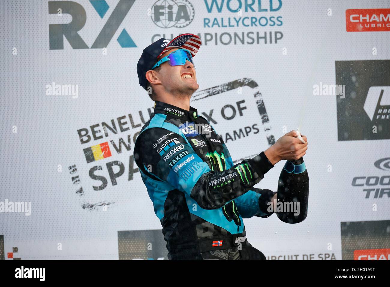 Podio Andreas BAKKERUD (NOR) del team GFS Motorsport Egyesület/ES K&N del Mondiale RX, ritratto nel corso del Mondiale RX di Benelux, 6° round del Campionato Mondiale Rallycross 2021 della FIA, FIA WRX, a partire dall'8 e 10 ottobre sul circuito di Spa-Francorchamps, a Stavelot, Belgio - Foto Paulo Maria / DPPI Foto Stock