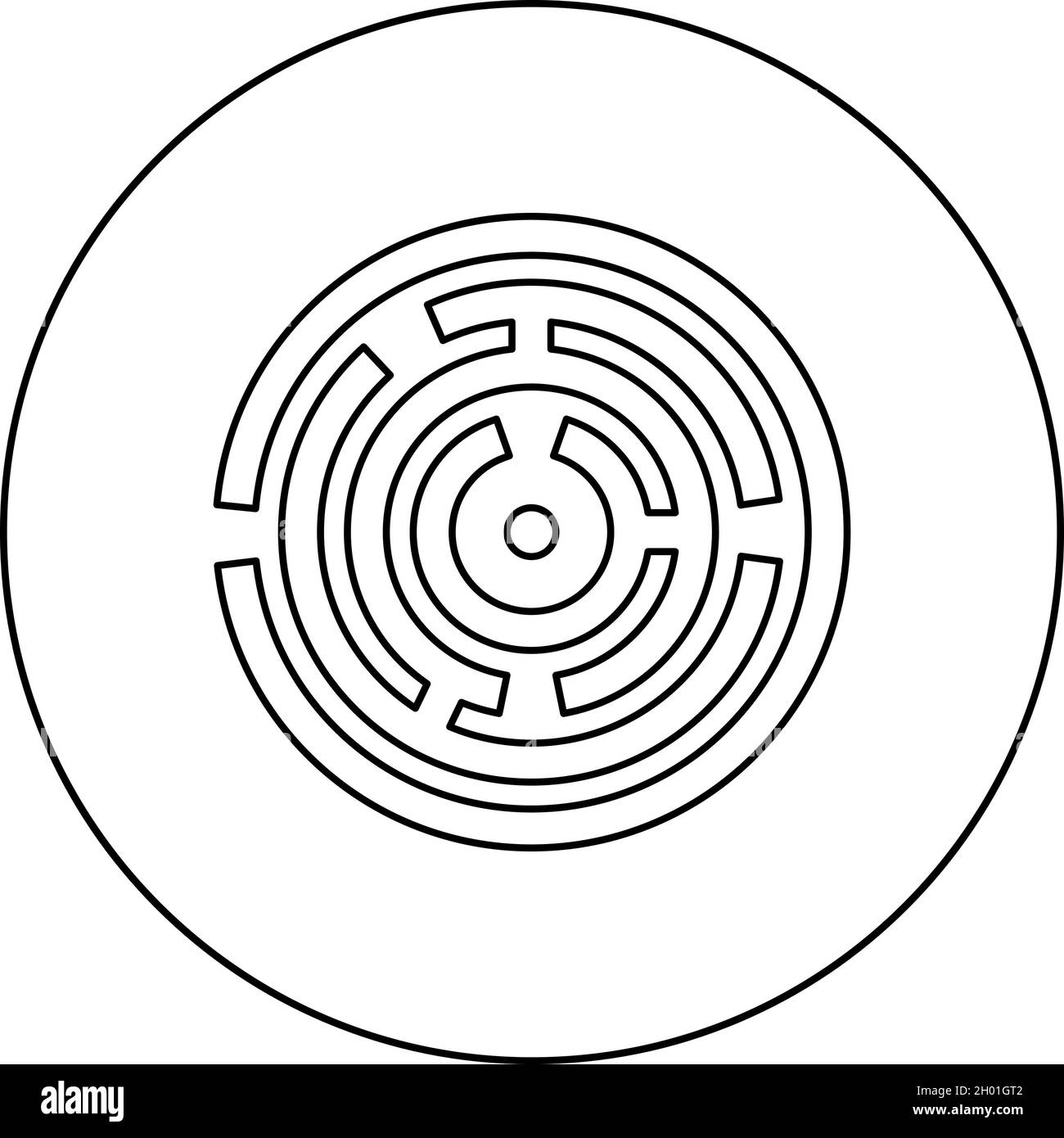 Labirinto circolare icona labirinto circolare circolare in cerchio rotondo colore nero illustrazione vettoriale solido stile contorno semplice immagine Illustrazione Vettoriale