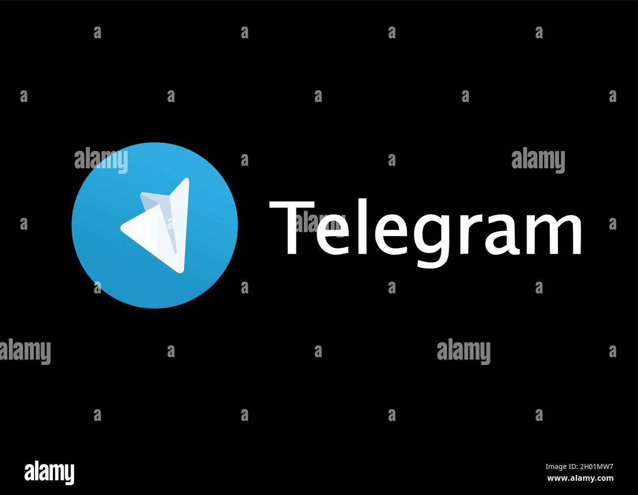 Logo dell'applicazione telegramma rotto con l'aereo rivolto verso il basso. Nessun problema di accesso, perdita di dati, concetto di interruzione. Foto Stock