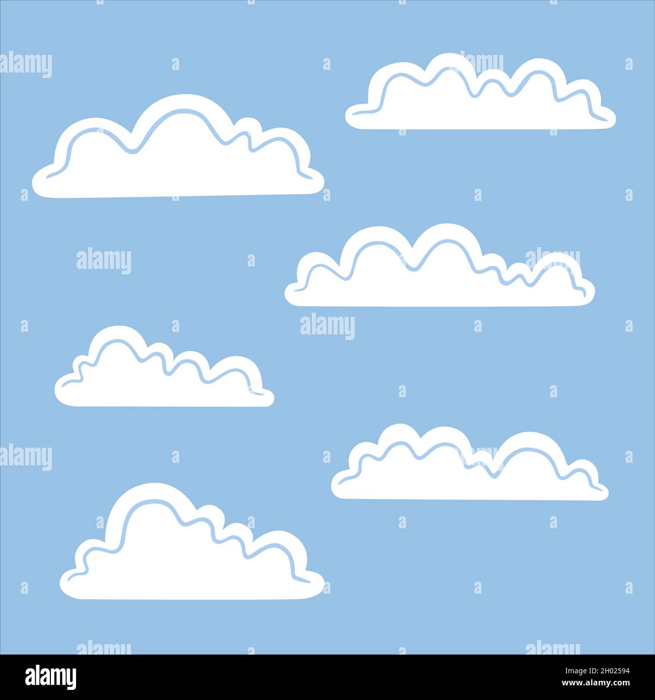 Set di nuvole bianche isolate su sfondo blu. Illustrazione vettoriale piatta Illustrazione Vettoriale