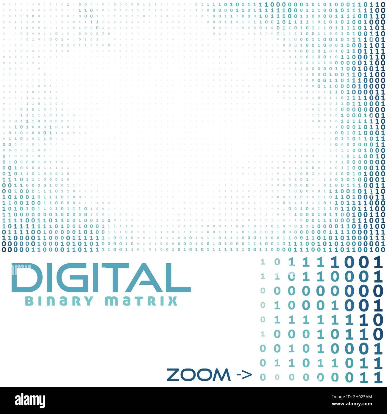 Matrice binaria digitale con 0 e 1. Sfondo grafico vettoriale digitale con effetto mezzitoni Illustrazione Vettoriale