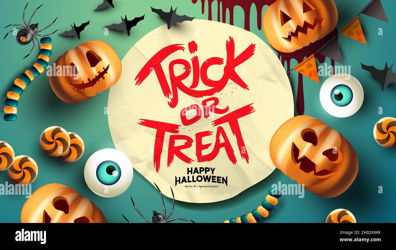 Halloween eventi background design con zucche e spoky elementi, illustrazione vettoriale. Illustrazione Vettoriale