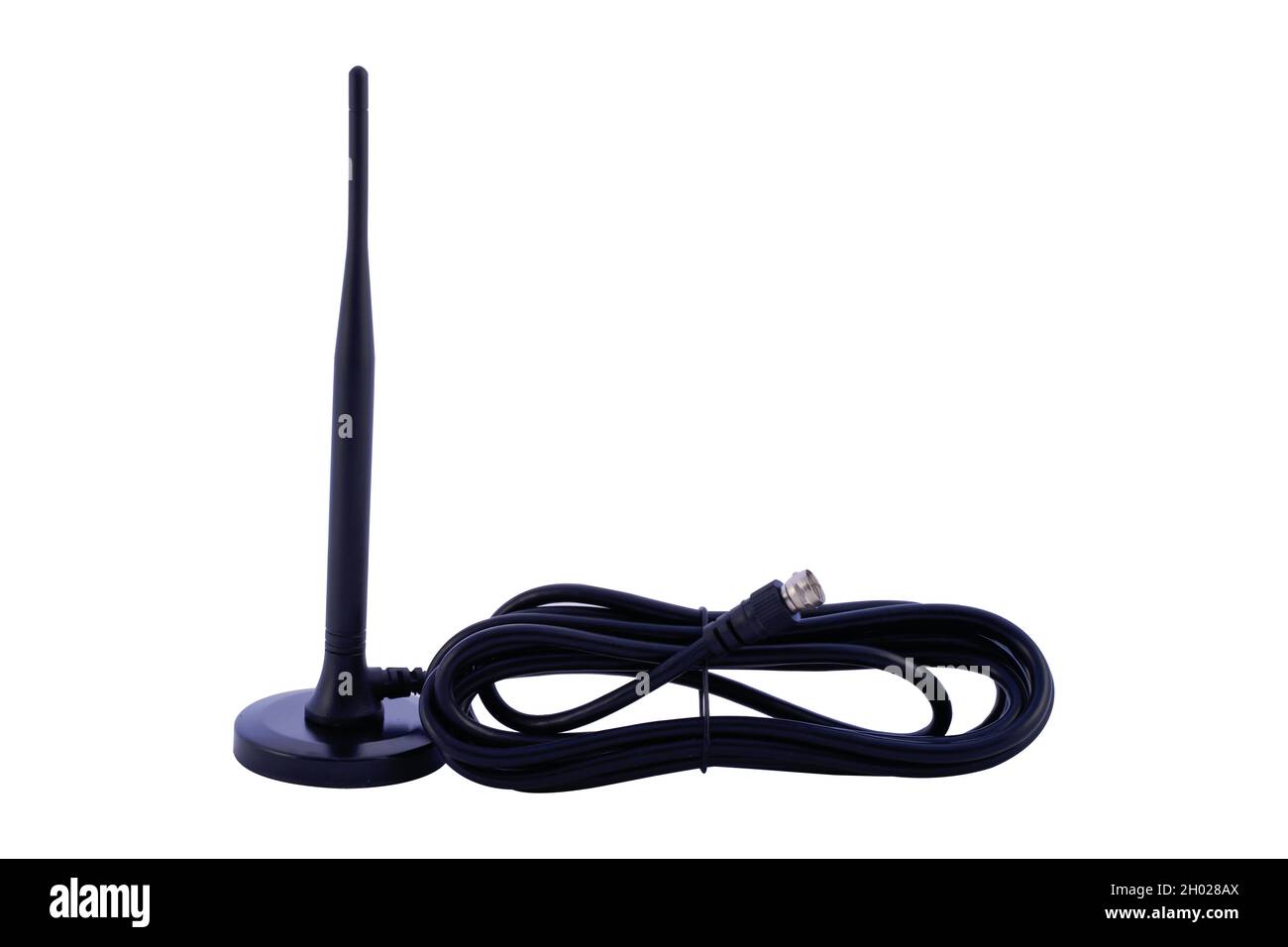 antenna coassiale per la televisione su sfondo bianco Foto Stock