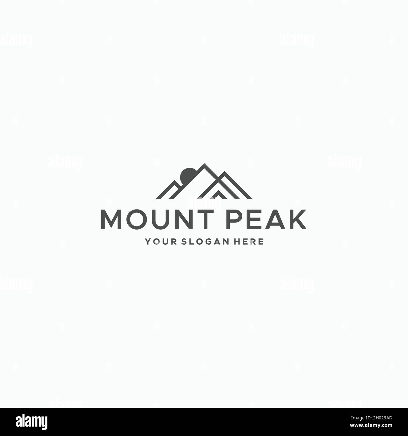 montatura piatta MONTAGNE PICCO Sunrise Logo design Illustrazione Vettoriale