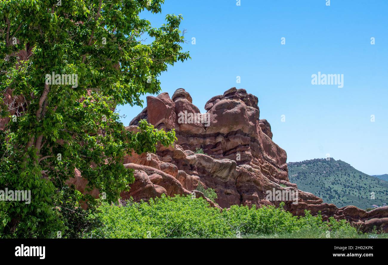 In questo parco di 640 acri di Morrison, Colorado, si trovano impressionanti formazioni rocciose di arenaria Foto Stock